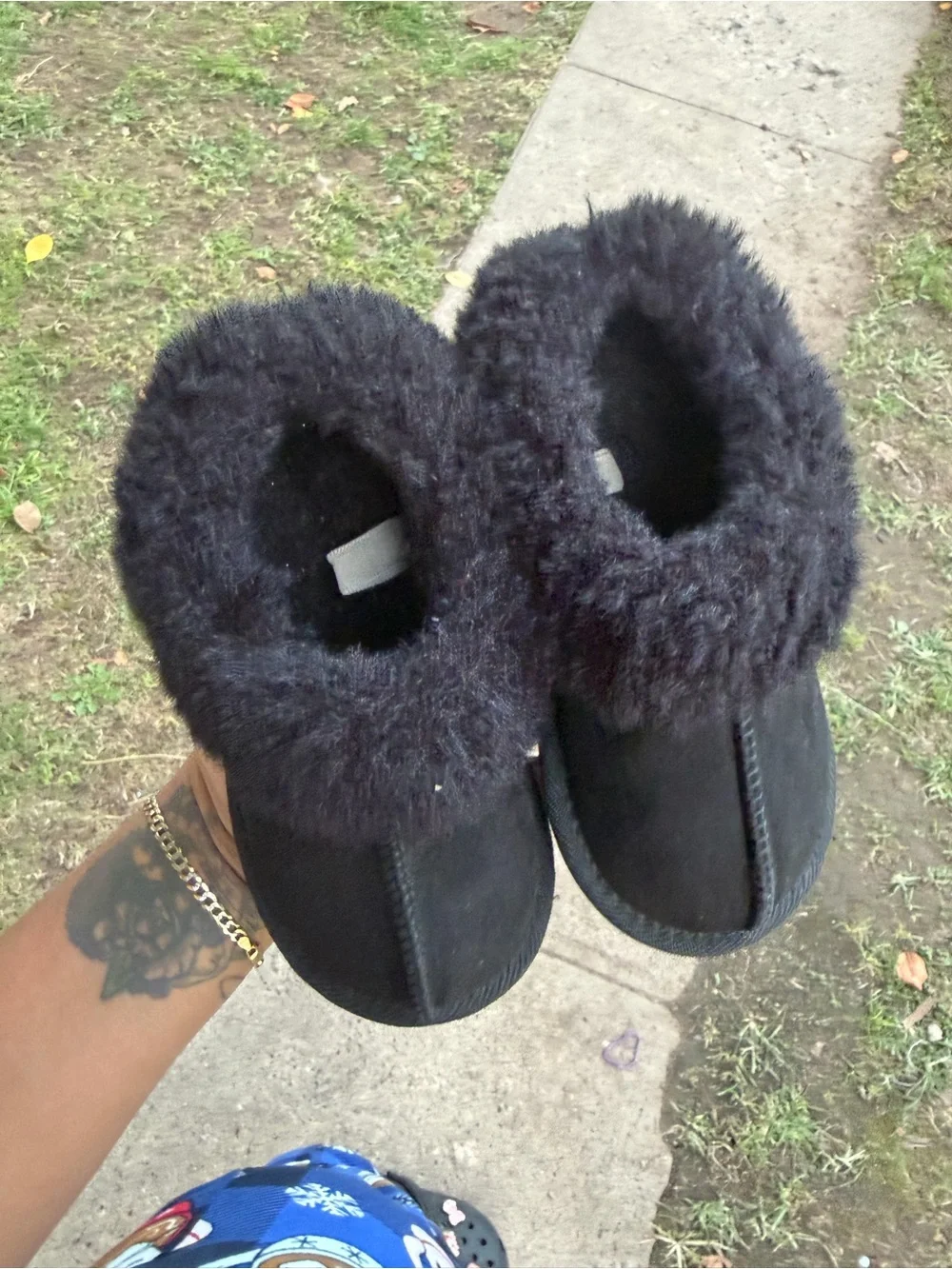 Kids Black Fuzzy Slip-On Shoes
